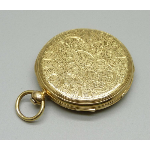 924 - A French 18ct gold quarter repeater pocket watch, circa 1870, total weight 75.7g