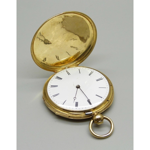 924 - A French 18ct gold quarter repeater pocket watch, circa 1870, total weight 75.7g