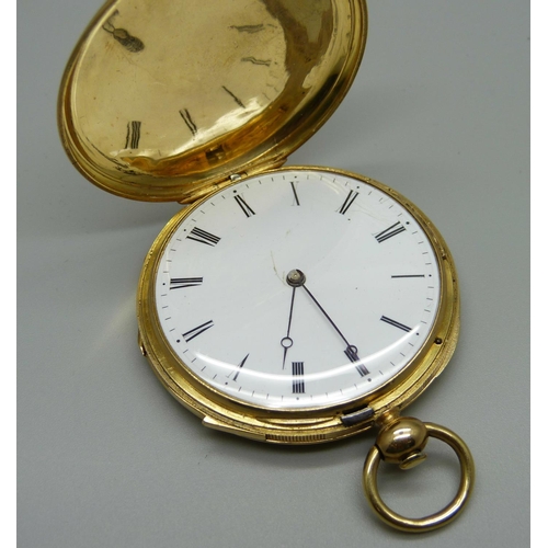 924 - A French 18ct gold quarter repeater pocket watch, circa 1870, total weight 75.7g