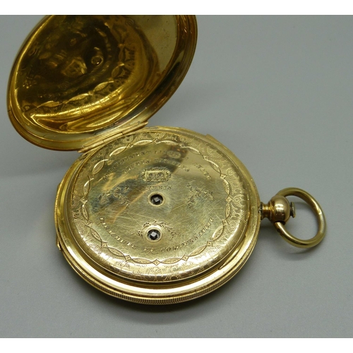 924 - A French 18ct gold quarter repeater pocket watch, circa 1870, total weight 75.7g