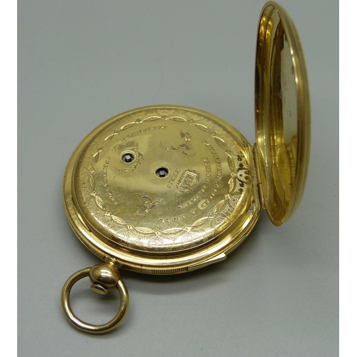 924 - A French 18ct gold quarter repeater pocket watch, circa 1870, total weight 75.7g