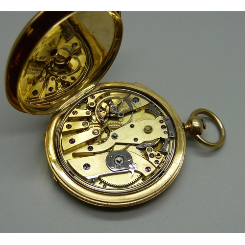 924 - A French 18ct gold quarter repeater pocket watch, circa 1870, total weight 75.7g