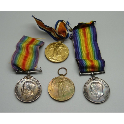 934 - Two pairs of WWI medals; to G-12845 Pte. P.O. Andrews, The Queen's Regiment and to SS-12106 A. Sjt F... 