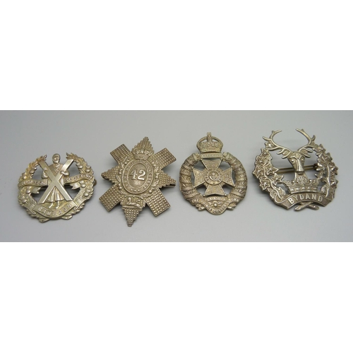 939 - Four military regiment badges including Rifle Brigade