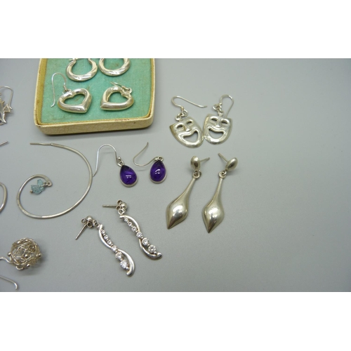 973 - Ten pairs of silver earrings