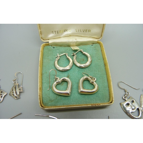 973 - Ten pairs of silver earrings