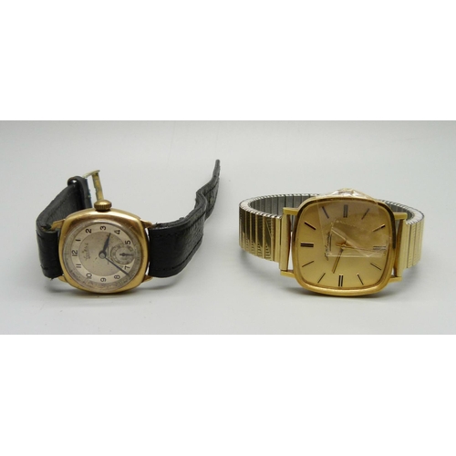 974 - A 9ct gold cased Everite wristwatch and a Thomas Russell wristwatch lacking glass