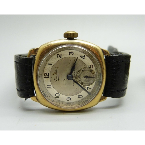 974 - A 9ct gold cased Everite wristwatch and a Thomas Russell wristwatch lacking glass