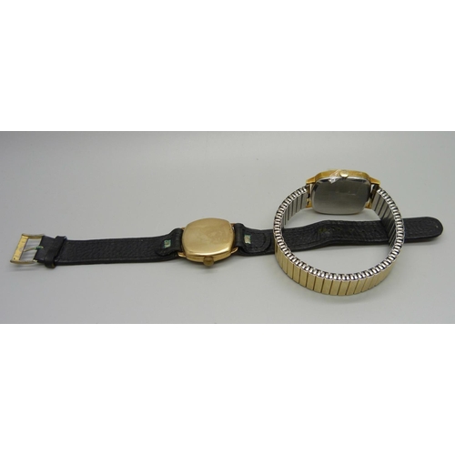 974 - A 9ct gold cased Everite wristwatch and a Thomas Russell wristwatch lacking glass