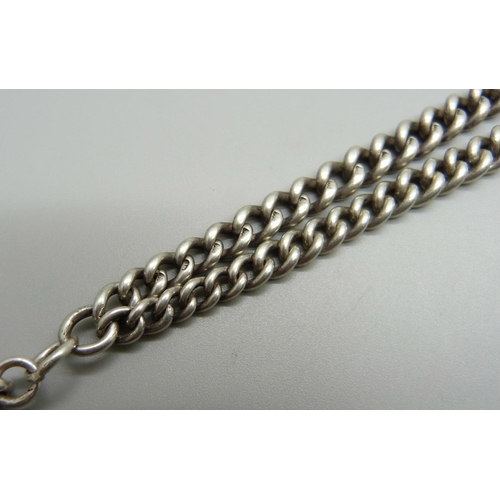 975 - A silver Albert chain/necklace, 81.8g, 64cm, (made with two separate chains)