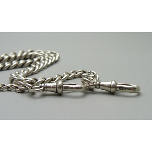 975 - A silver Albert chain/necklace, 81.8g, 64cm, (made with two separate chains)