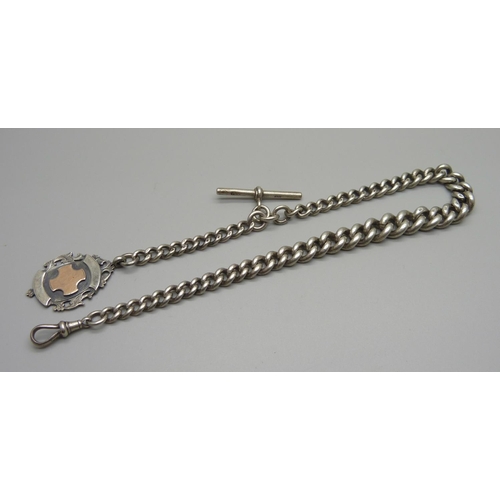 985 - A silver Albert chain and fob, each graduated link marked, 84.6g