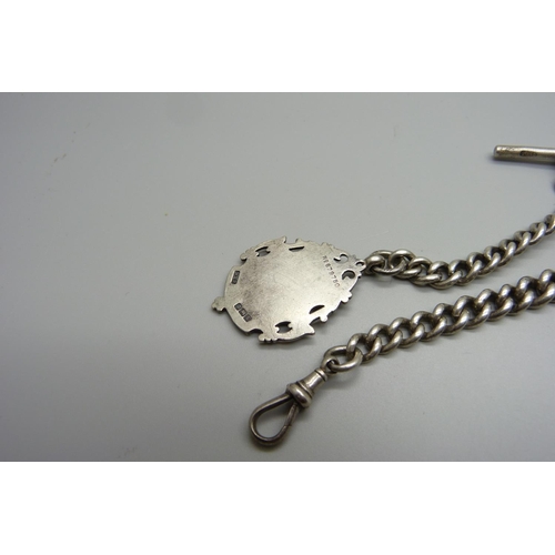 985 - A silver Albert chain and fob, each graduated link marked, 84.6g