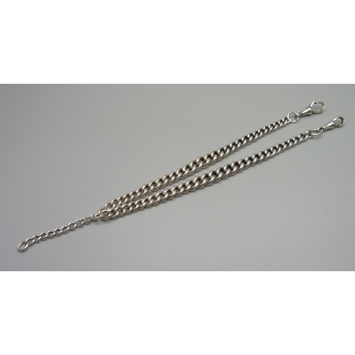 994 - A silver Albert chain, each link marked, no T-bar, 54g, 36cm