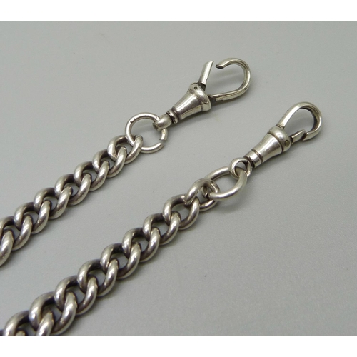 994 - A silver Albert chain, each link marked, no T-bar, 54g, 36cm