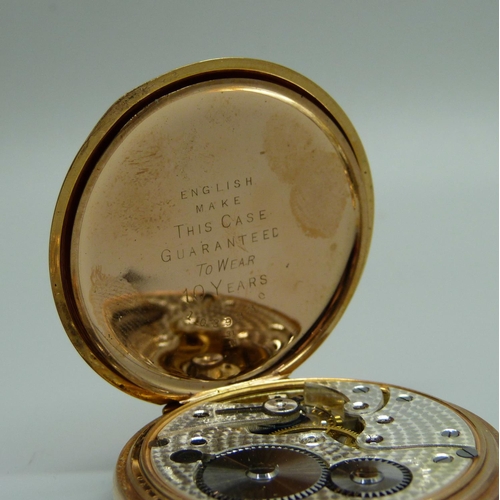 999 - A gold plated full hunter pocket watch with long service inscription to inner cuvette