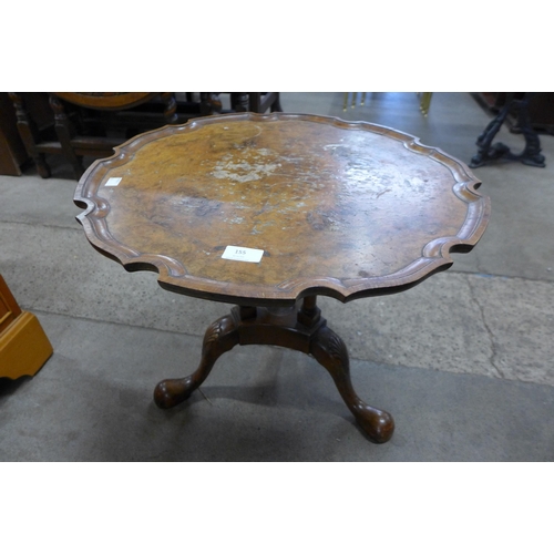 155 - A Queen Anne style burr walnut wine table