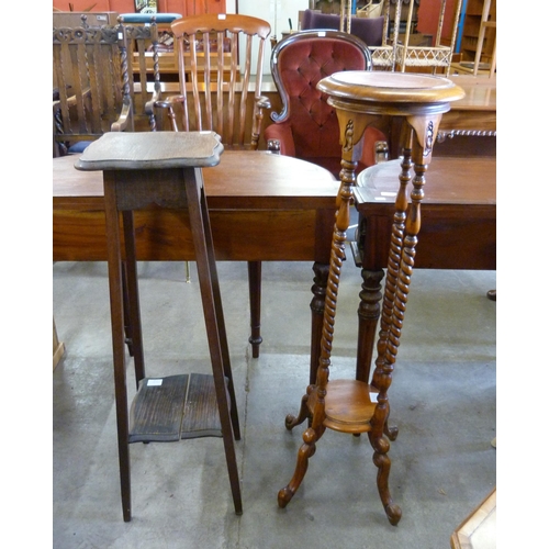 210 - An Edward VII inlaid mahogany occasional table, two jardinere stands and one other