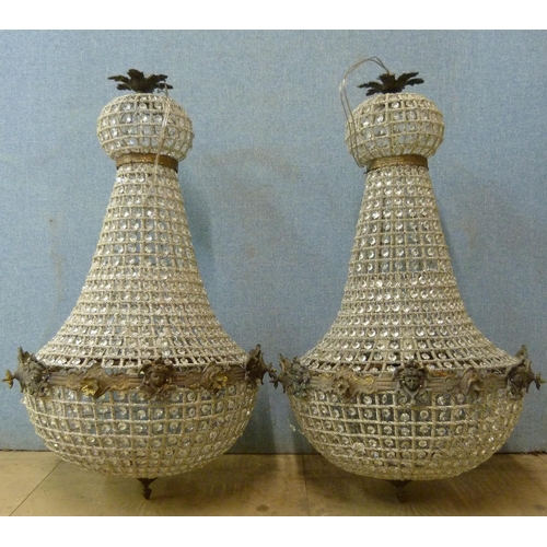 284 - A pair of French Empire style bag shaped chandeliers