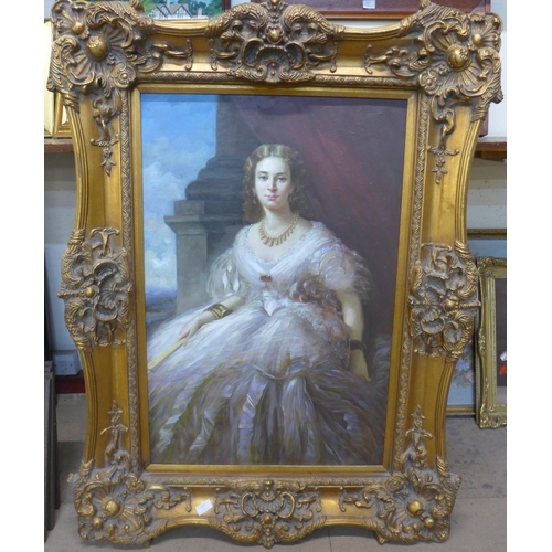 316 - An 19th Century style portrait of a seated lady, oil on canvas, framed