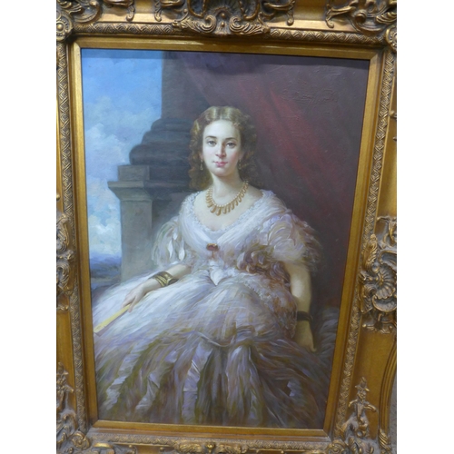 316 - An 19th Century style portrait of a seated lady, oil on canvas, framed