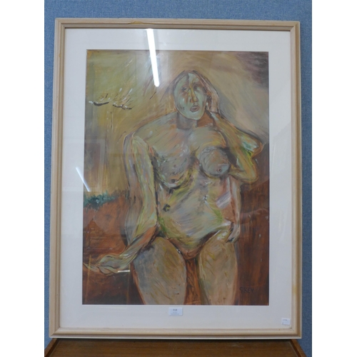 318 - After G. Key, nude study of a lady, mixed media, framed