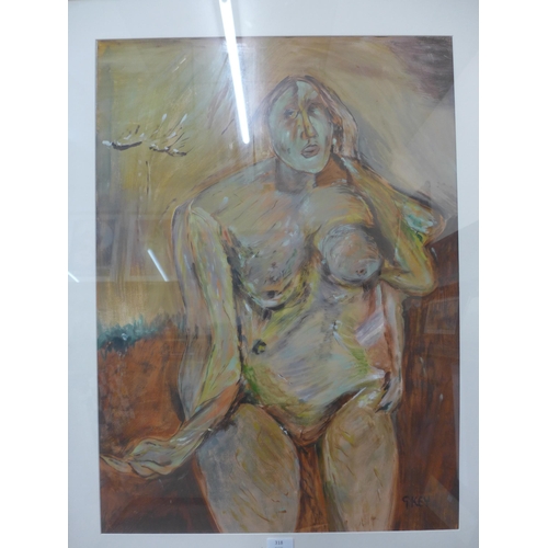 318 - After G. Key, nude study of a lady, mixed media, framed