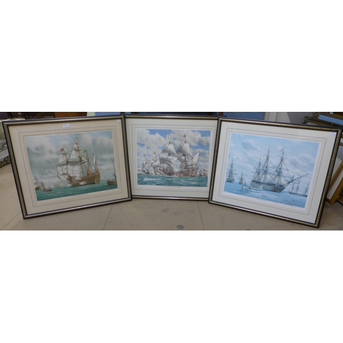 325 - A set of three signed Mark R. Myers RSMA marine scene prints, framed