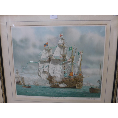 325 - A set of three signed Mark R. Myers RSMA marine scene prints, framed