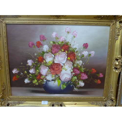 327 - Two still lifes of flowers, oil on canvas, both framed