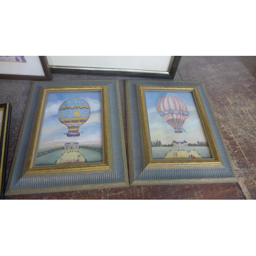 330 - Assorted vintage Nottingham related prints, assorted vintage hot air balloon prints and a tapestry, ... 