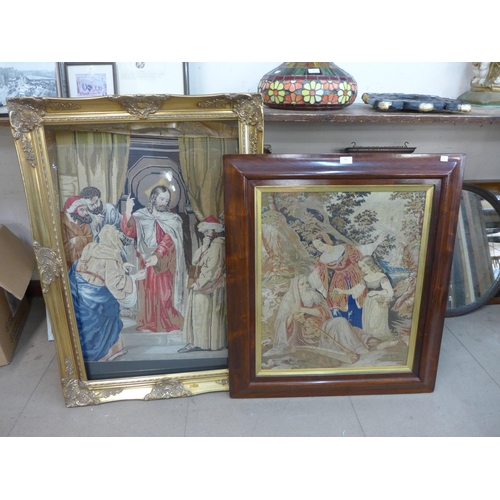 332 - Two 19th Century religious woolwork tapestries, framed