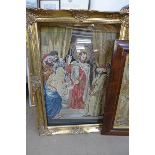 332 - Two 19th Century religious woolwork tapestries, framed