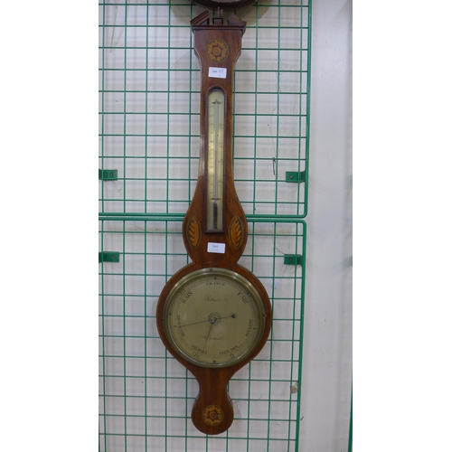 344 - A George III inlaid mahogany banjo barometer