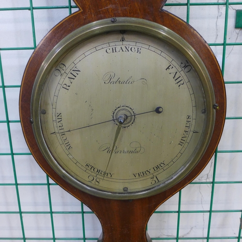 344 - A George III inlaid mahogany banjo barometer