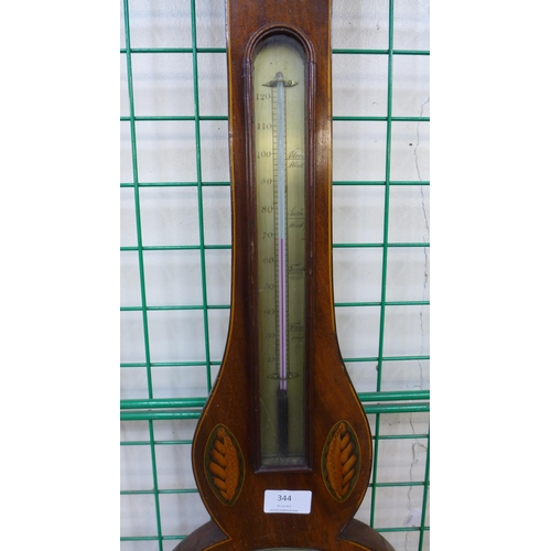 344 - A George III inlaid mahogany banjo barometer