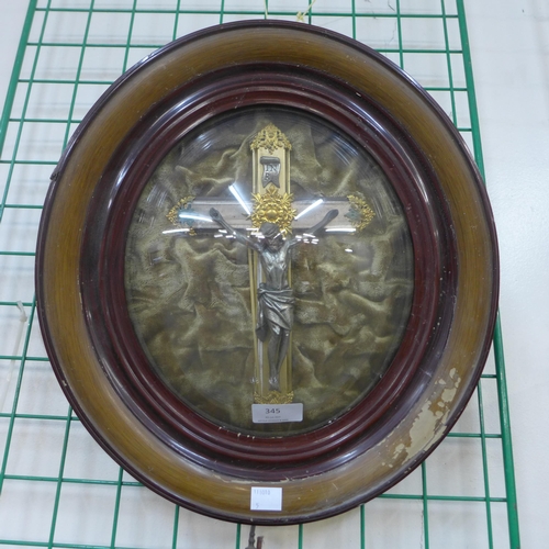 345 - A French convex framed crucifix