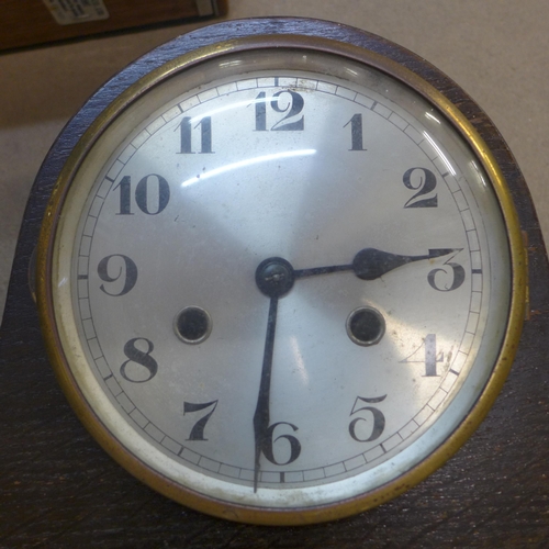 353 - Three vintage radios and an oak mantel clock