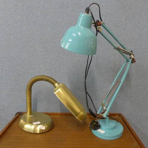 368 - A turquoise metal anglepoise desk lamp and one other