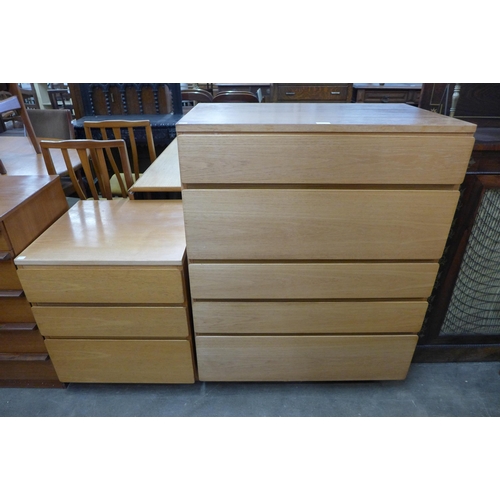 67 - Two Beaver & Tapley teak chests of drawers and floating wall shelves