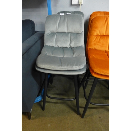1336A - A Pair of Enderson Light grey plush velvet bar stools