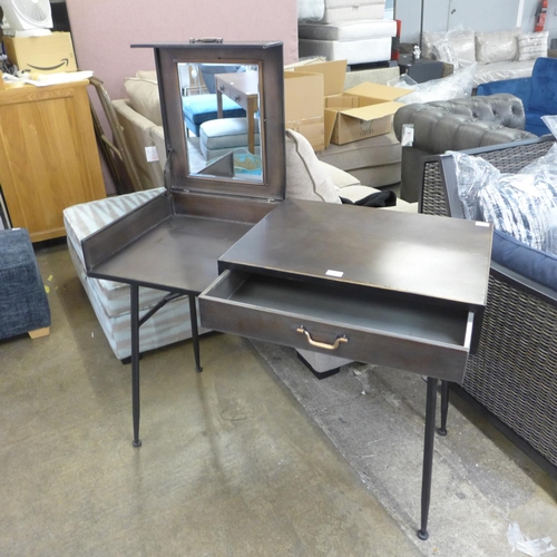 1514 - An industrial style dressing table with mirror, slight damage to side