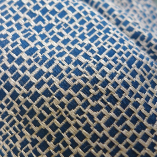 1615 - A pair of blue textured weave side chairs with patterned scatter cushions