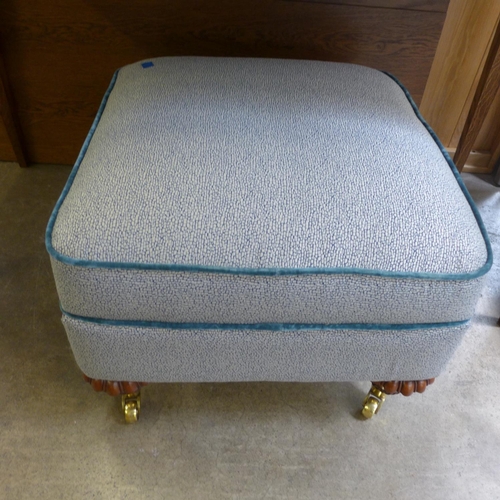 1619 - A stained oak effect dressing table, headboard and an upholstered footstool