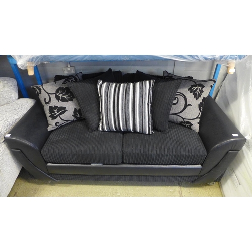 1644 - A charcoal jumbo corduroy and snake skin leather 2 seater sofa