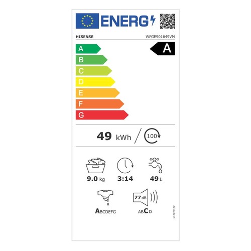 3003 - Hisense White 9kg, 1600rpm Washing Machine, A Rated (Model: WFGE901649VM) original RRP £333.33 + vat... 