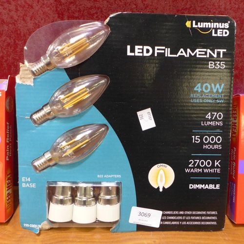 3069 - Conglom Chandelier Filament bulbs and 2x 4 Pack Of Deep Heat Patches (296-121,122)   * This lot is s... 