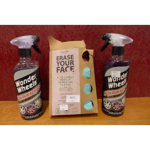 3072 - Erase Your Face Makeup Removers And 2x Spray Bottles Of Wonder Wheel Cleaner  (296-287)   * This lot... 