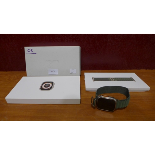 3074 - Apple Ultra 49mm Titanium Smart Watch With Green Alpine Loop Strap ( With Charging lead , Box ) - mo... 