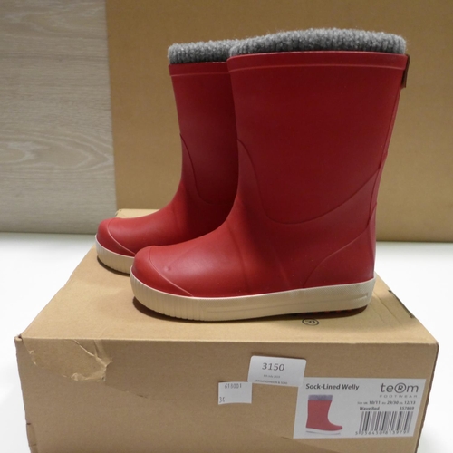 3150 - Pair of children's red Term, sock-lined Wellies - UK size: 10/11 * this lot is subject to VAT